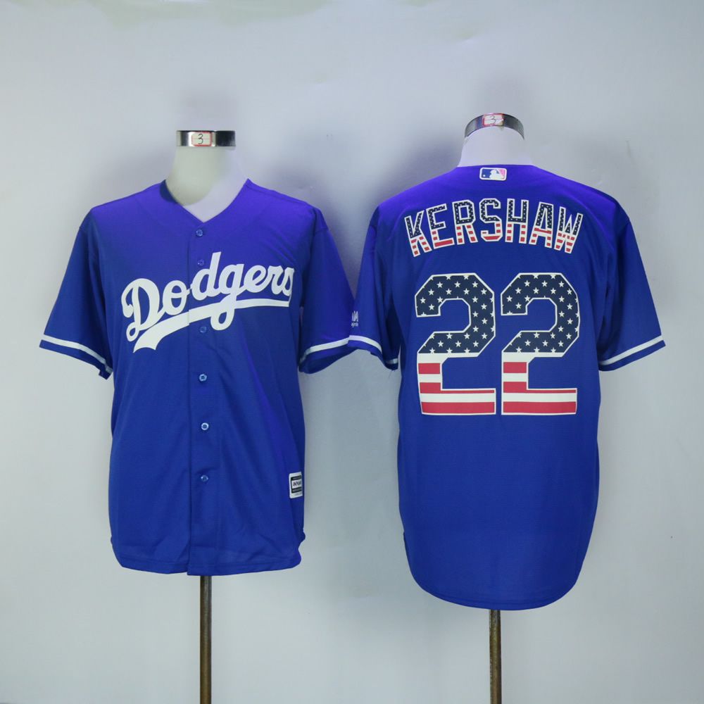 Men Los Angeles Dodgers 22 Kershaw Blue National flag MLB Jerseys